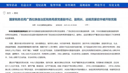 国家税务总局广西壮族自治区税务局原党委副书记、副局长、巡视员蒙启华被开除党籍