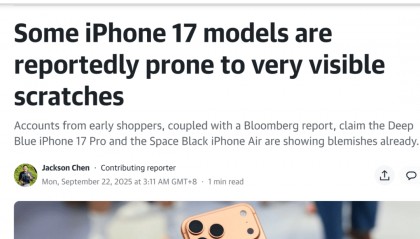 iPhone 17 Pro与iPhone Air被曝易出现明显划痕，铝制机身再引关注