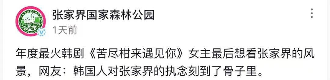 热搜第一！张家界回应因韩剧台词又在韩国爆火